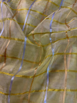 Yellow Gold Tissue Silk Saree with Hot Pink Banarasi Border, Zari Checks - Kaash