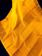 Yellow pure kanjivaram kanchipuram silk saree with muted copper zari weave — Kaash Collection