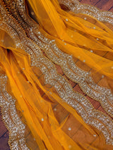 Yellow net dupatta with gold zari, sequin & beads — Kaash Collection