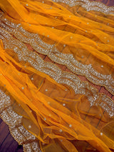 Yellow net dupatta with gold zari, sequin & beads — Kaash Collection