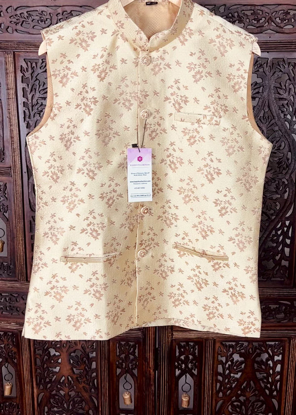 Designer Gold Modi Nehru Jacket For Men | Waist Coat | Jacket for Kurta | Gift For Him | Wedding Jackets for Kurta |  Kaash Collection