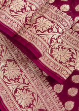 Wine Color Pure Khaadi Georgette Silk Saree with small Gold buttis and Grand Pallu | Pure Georgette Sari | SILK MARK CERTIFIED | Kaash Collection
