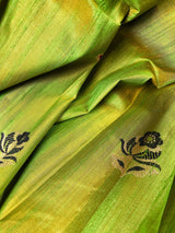 Parrot Green double tone Pure Tussar Silk Saree Handwoven with Meenakari Floral design - Kaash Collection