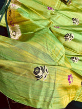 Parrot Green double tone Pure Tussar Silk Saree Handwoven with Meenakari Floral design - Kaash Collection