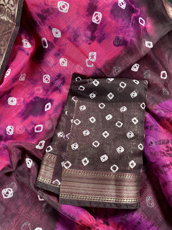 Pink with brown borders 90 count Linen Saree | Elephant and Peacock Motifs | Linen Saree | Light Weight Saree | Kaash Collection - Kaash Collection