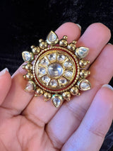 Antique Gold Finish High Quality Studs in Polki Stones - Kaash