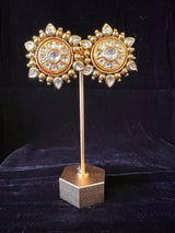 Antique Gold Finish High Quality Studs in Polki Stones - Kaash
