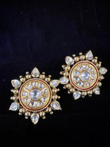 Antique Gold Finish High Quality Studs in Polki Stones | Stud Earring for Women | Indian Jewelry | Polki Earrings | Gift For Her - Kaash