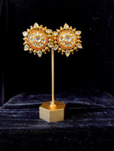 Antique Gold Finish High Quality Studs in Polki Stones | Stud Earring for Women | Indian Jewelry | Polki Earrings | Gift For Her - Kaash