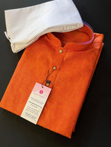 Apricot with Yellow Tint men's kurta pajama in pure cotton with premium cotton with fancy buttons — Kaash Collection