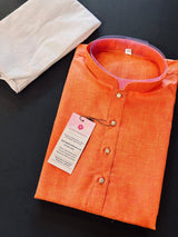 Apricot with Yellow Tint men's kurta pajama in pure cotton with premium cotton with fancy buttons — Kaash Collection