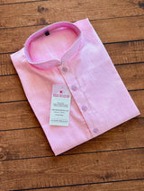 Baby Pink men's kurta pajama in linen cotton with simple summer-friendly weave — Kaash Collection