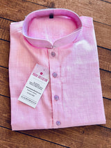 Baby Pink men's kurta pajama in linen cotton with simple summer-friendly weave — Kaash Collection