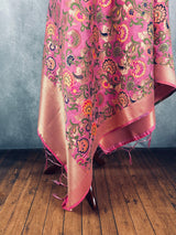 Baby Pink Paithani Semi Banarasi dupatta in banarasi semi soft silk with paithani-style floral with meenakari — Kaash Collection