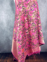 Baby Pink Paithani Semi Banarasi dupatta in banarasi semi soft silk with paithani-style floral with meenakari — Kaash Collection