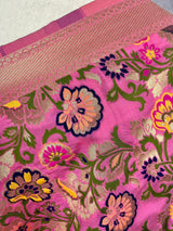 Baby Pink Paithani Semi Banarasi dupatta in banarasi semi soft silk with paithani-style floral with meenakari — Kaash Collection