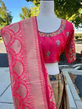Magenta Pink & Muted Gold Brocade Lehenga 3-piece lehenga choli (choli, lehenga, dupatta) with brocade lehenga choli with embroidery — Kaash Collection