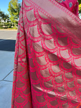 Banarasi Brocade Lehenga in Pink and Muted Gold Color with Embroidery Work - Kaash