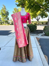 Banarasi Brocade Lehenga in Pink and Muted Gold Color with Embroidery Work - Kaash