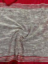 Beautiful Bengal Handloom Red Color Saree with Gicha and Zari Pallu - Kaash