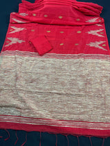 Beautiful Bengal Handloom Red Color Saree with Gicha and Zari Pallu | Cotton Silk Saree | Light Weight | Temple Borders | Bengal Sarees - Kaash