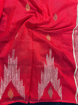 Beautiful Bengal Handloom Red Color Saree with Gicha and Zari Pallu | Cotton Silk Saree | Light Weight | Temple Borders | Bengal Sarees - Kaash