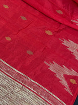 Beautiful Bengal Handloom Red Color Saree with Gicha and Zari Pallu | Cotton Silk Saree | Light Weight | Temple Borders | Bengal Sarees - Kaash