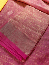 Mustard Yellow & Pink Pure Khaadi saree in pure khaadi handloom with zari borders on pure khaadi — Kaash Collection