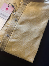 Beige Gold Silk Men Kurta Pajama with Weave Work | Designer Men Kurta Pajama Set | Kurta Pajama Set in USA | Kaash Collection - Kaash
