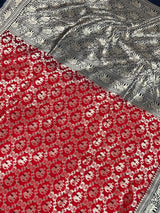 Black and Red Muted Gold Zari Weaved Banarasi Silk Shikargah Saree - Kaash