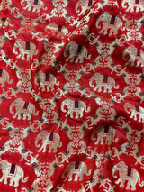 Black and Red Muted Gold Zari Weaved Banarasi Silk Shikargah Saree| Shikargah Sarees | Black Color Sarees | Elephant and Horse Motifs - Kaash