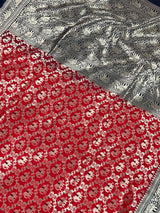 Black and Red Muted Gold Zari Weaved Banarasi Silk Shikargah Saree| Shikargah Sarees | Black Color Sarees | Elephant and Horse Motifs - Kaash