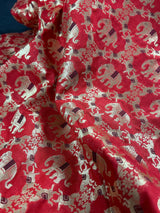 Black and Red Muted Gold Zari Weaved Banarasi Silk Shikargah Saree| Shikargah Sarees | Black Color Sarees | Elephant and Horse Motifs - Kaash