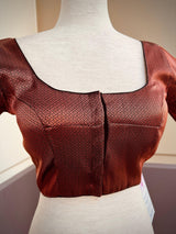 Black base with Copper Readymade Blouse with small Gold Color design in Brocade - Kaash