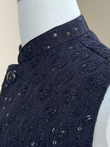 Black men's Nehru/Modi jacket in cotton silk with embroidery & sequin work — Kaash Collection
