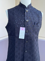 Black Color Modi Jacket For Men | High Quality Premium Soft Cotton Silk Men Jacket for Kurtas with Embroidery Sequin - Kaash