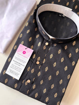 Black men's kurta pajama in pure cotton with small gold buttis on cotton — Kaash Collection