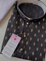 Black Color Premium Pure Cotton Kurta Pajama Set for Men with small Self design Buttis | Cotton Men Kurtas | Ships from California - Kaash