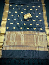 Black Color Saree with Muted Gold Zari Weave - Kaash