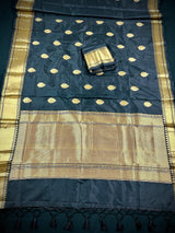 Black Color Saree with Muted Gold Zari Weave | Pure Banarasi Katan Silk Saree | Black Silk Saree | Pure Silk Saree | Silk Mark Certified - Kaash