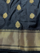 Black Color Saree with Muted Gold Zari Weave | Pure Banarasi Katan Silk Saree | Black Silk Saree | Pure Silk Saree | Silk Mark Certified - Kaash