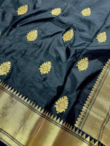 Black Color Saree with Muted Gold Zari Weave | Pure Banarasi Katan Silk Saree | Black Silk Saree | Pure Silk Saree | Silk Mark Certified - Kaash