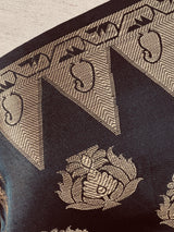 Black Soft Silk Banarasi Designer Dupatta with Muted Gold Zari Weaving - Kaash