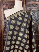 Black Soft Silk Banarasi Designer Dupatta with Muted Gold Zari Weaving - Kaash