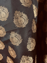 Black Soft Silk Banarasi Designer Dupatta with Muted Gold Zari Weaving - Kaash