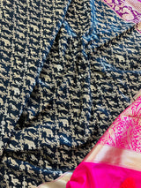 Black with Magenta and Hot Pink combination Banarasi Silk Shikargah Saree in Zari Weave Work | Shikargah Sarees - Kaash