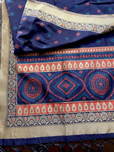 Blue Bandhani Bandhej Zari Weaved Dupatta - Kaash