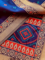 Blue Bandhani Bandhej Zari Weaved Dupatta - Kaash