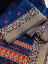 Blue Bandhani Bandhej Zari Weaved Dupatta - Kaash