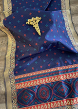 Blue Bandhani Bandhej Zari Weaved Dupatta - Kaash